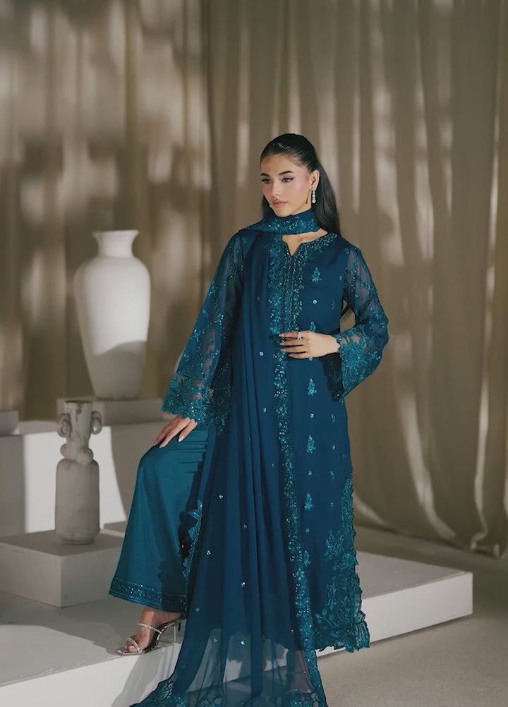 Azure Unstitched Embroidered Chiffon 3 Piece Suit AZ26ULC Majestic Teal - Festive Collection