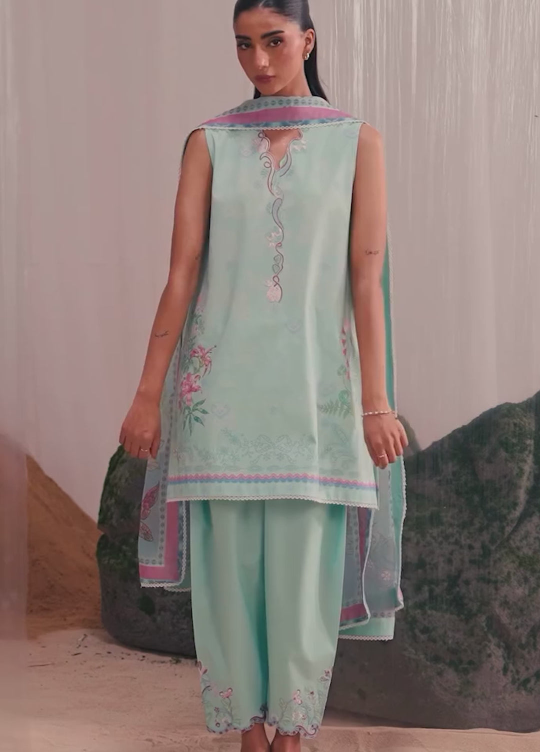 Nysa by Seran Unstitched Printed Cambric 3 Piece Suit SN26UNC MENTHE D-03 - Casual Collection