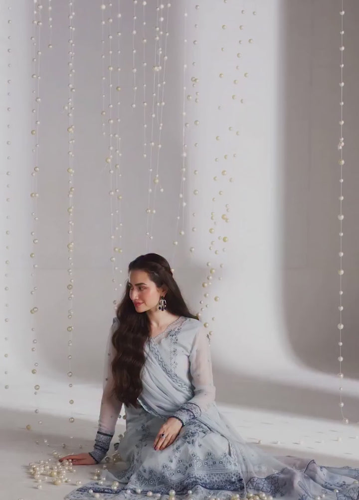 Ensembles by Azure Unstitched Embroidered Chiffon 3 Piece Suit AZ26UEF AQUARIA - Festive Collection