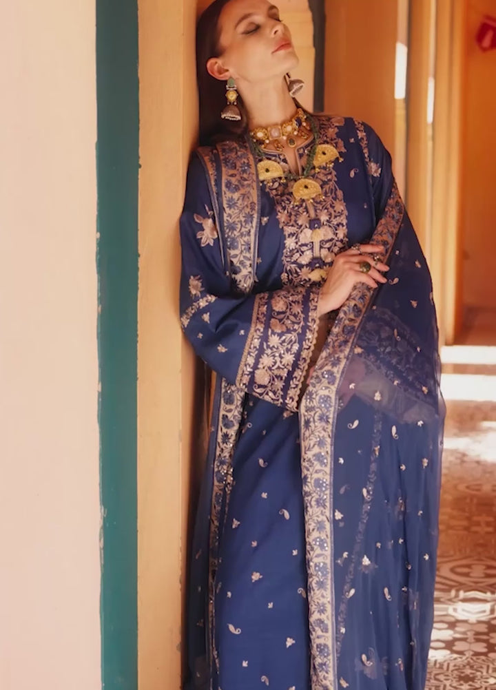Nuvera Hemline by Mushq Unstitched Raw Silk Embroidered 3 Piece Suit MU26UNH D-1 Vivian - Festive Collection