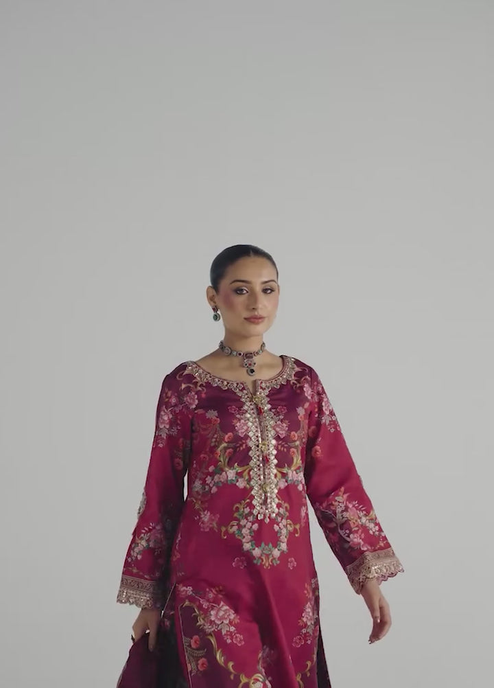 Aira by Gulaal Unstitched Printed Silk 3 Piece Suit GL26USA Garnet Garden GS-13 - Festive Collection
