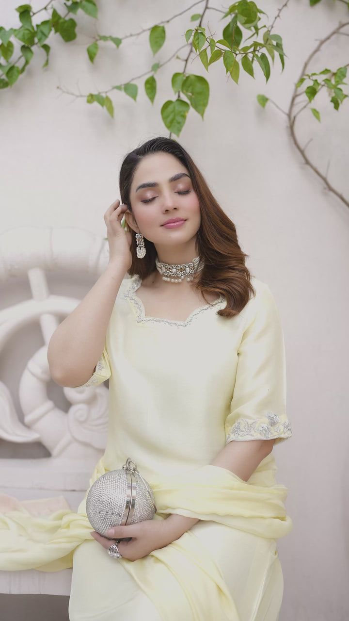 Lumi Luxury by Fajr Khan RTW Hand work Sheesha Silk 3 Piece Ruva - Festive Collection