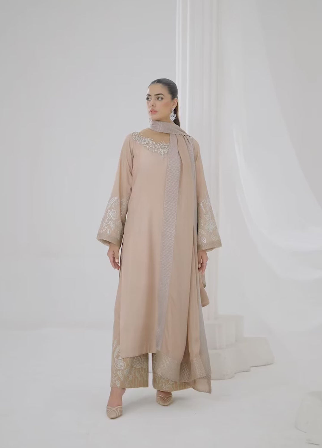 Silk Ivy by Jamnii Pret Embroidered Silk 3 Piece Suit Desert Rose