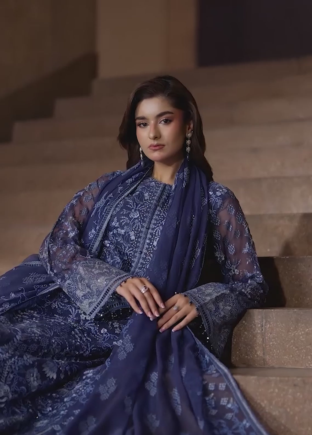 Lazawal by Lavish Premium Unstitched Embroidered Chiffon 3 Piece Suit LVP26UCL Sapphire Veil - Festive Collection