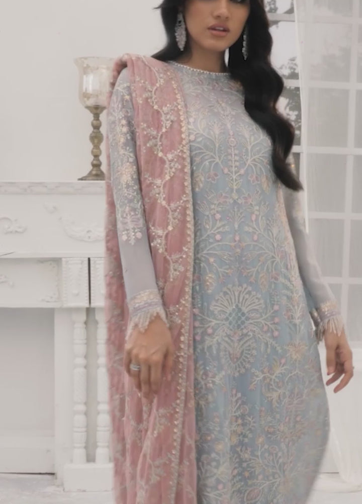 Zarif Embroidered Chiffon Suits Unstitched 3 Piece ZR25UF ZDL-04 Blue Mist - Luxury Collection