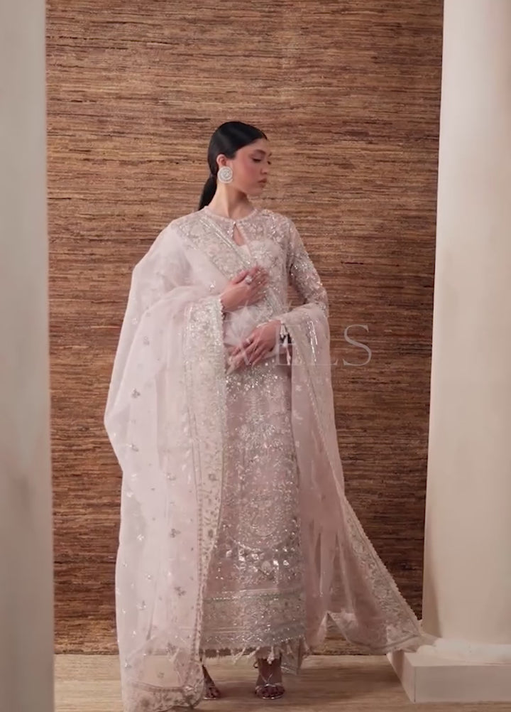 Starlet Jewels by Emaan Adeel Unstitched Embroidered Organza 3 Piece Suit EA26USF Pearl Essence - Wedding Collection