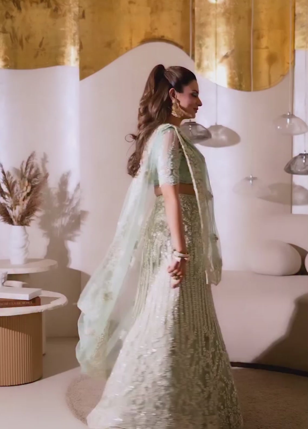 Elaya by House of Nyyra Unstitched 3 Piece Hand work Mint green and white - Wedding Collection