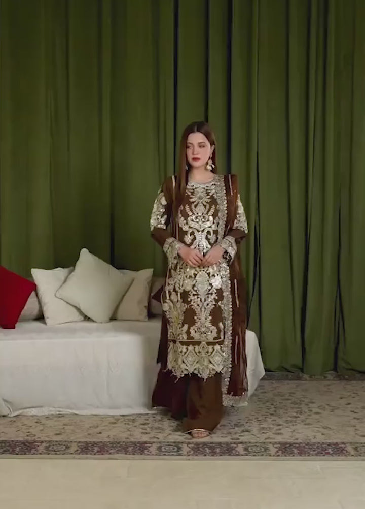 Sehrish by Maherposh RTW Embroidered Viscose Raw Silk 3 Piece Suit MP-SR-05 COCOA HERITAGE Festive Collection