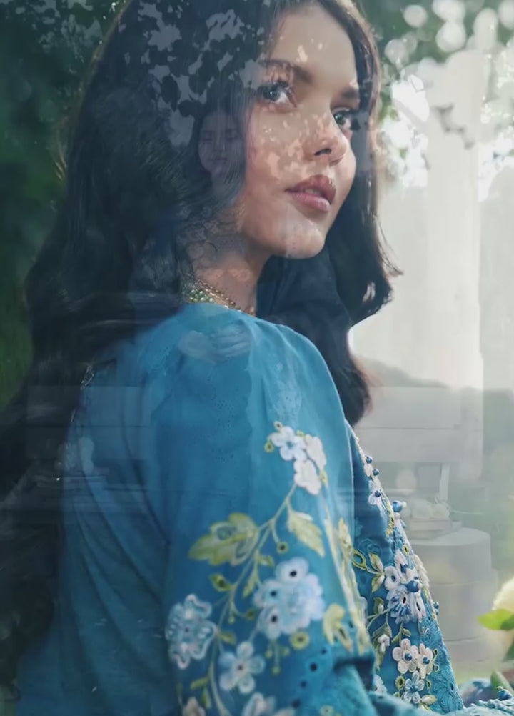 Tales of Petals by Sardinia Unstitched Embroidered Luxury Lawn 3 Pcs Suit SRD26UTP D-5 Blue Blossom - Festive