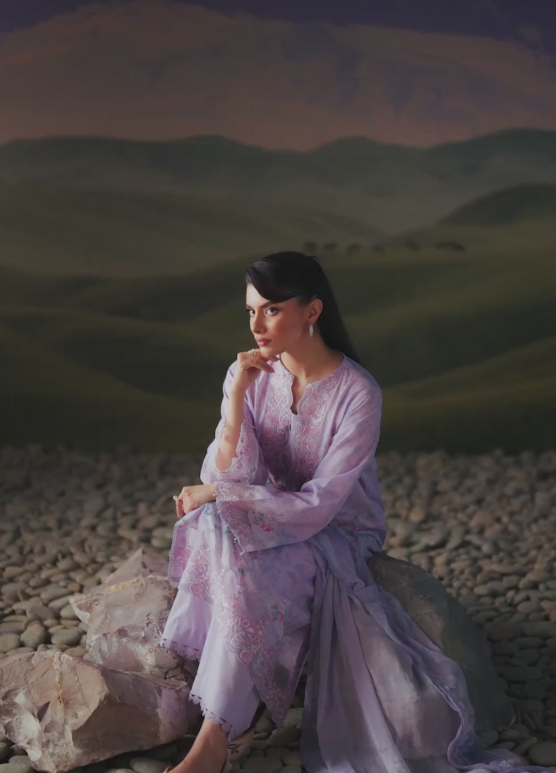 Sahar Unstitched Printed Lawn 3 Piece Suit Lilac Haze - Eid Collection