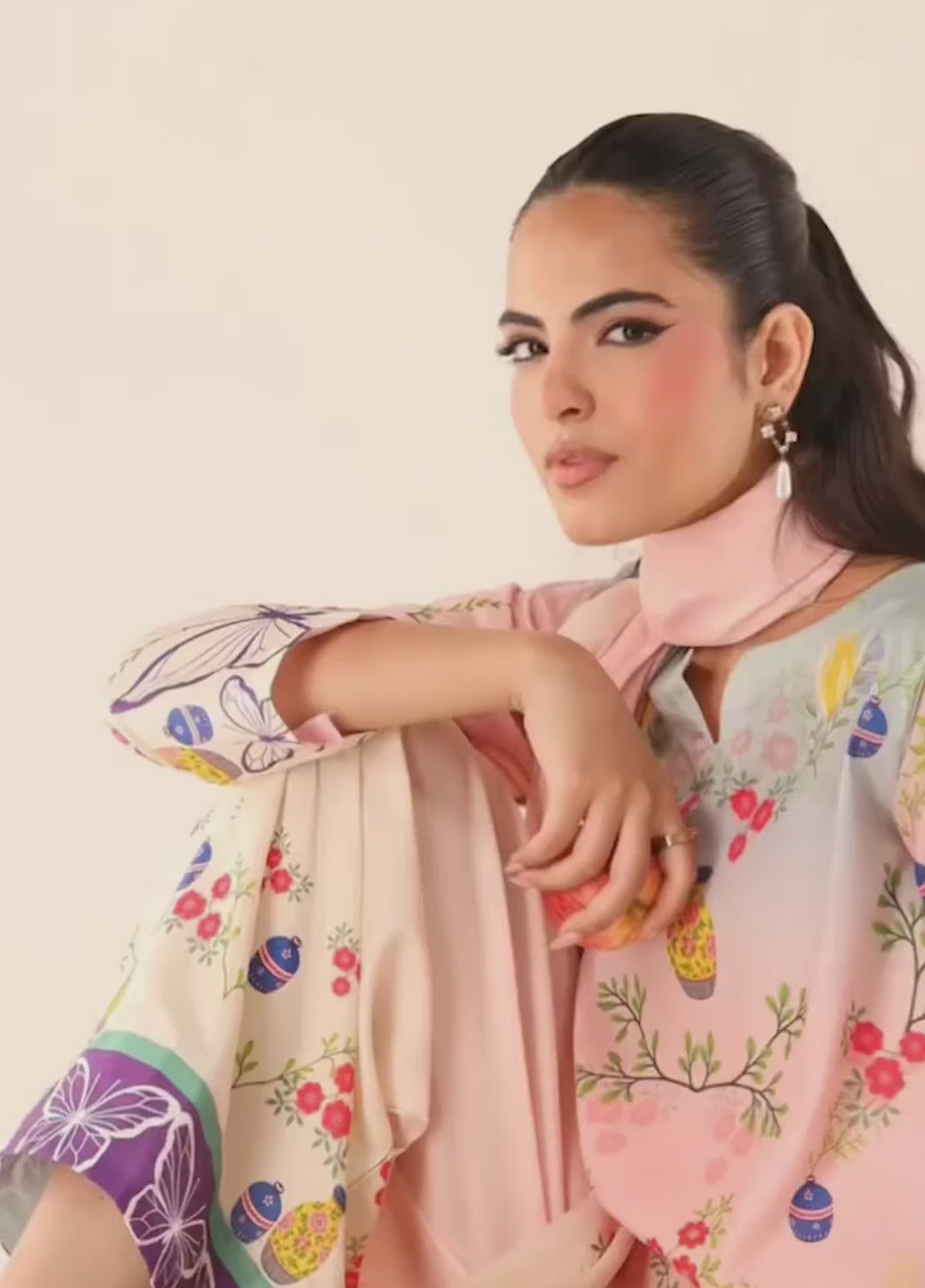 Essential Edit by Raum by Sarb RTW Printed Grip Silk 3 Piece Suit RS26REE ED-06 Off White - Casual Collection