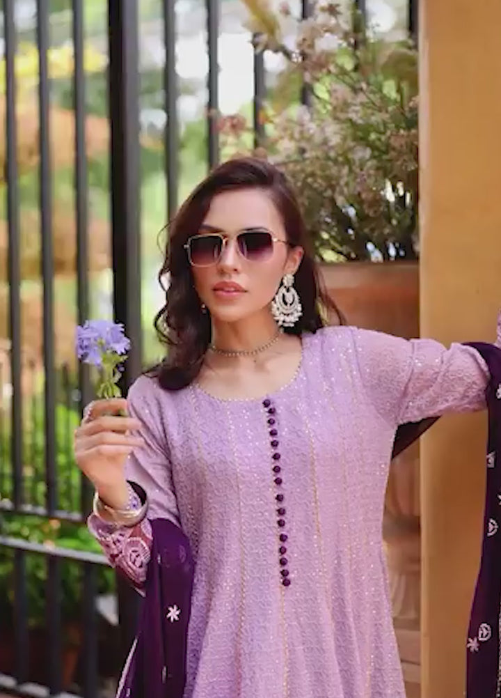 Zardozi Dreams by Abaan Zohan RTW Embroidered chiffon 3 Piece Suit Raqs Lilac - Festive Collection