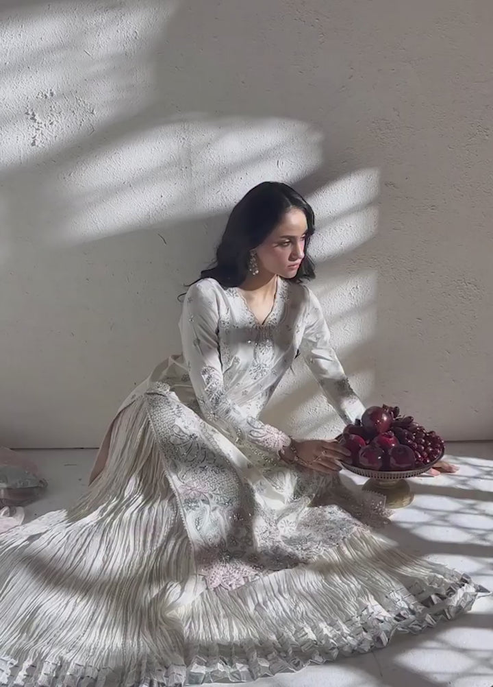 Vera Unstitched Embroidered Silk 3 Piece Suit VR26UWF Chand Ivory - Wedding Collection