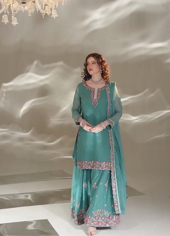 Abaan Zohan Women RTW Embroidered Chiffon 3 Piece Suit Aura Sea Green - Festive Collection