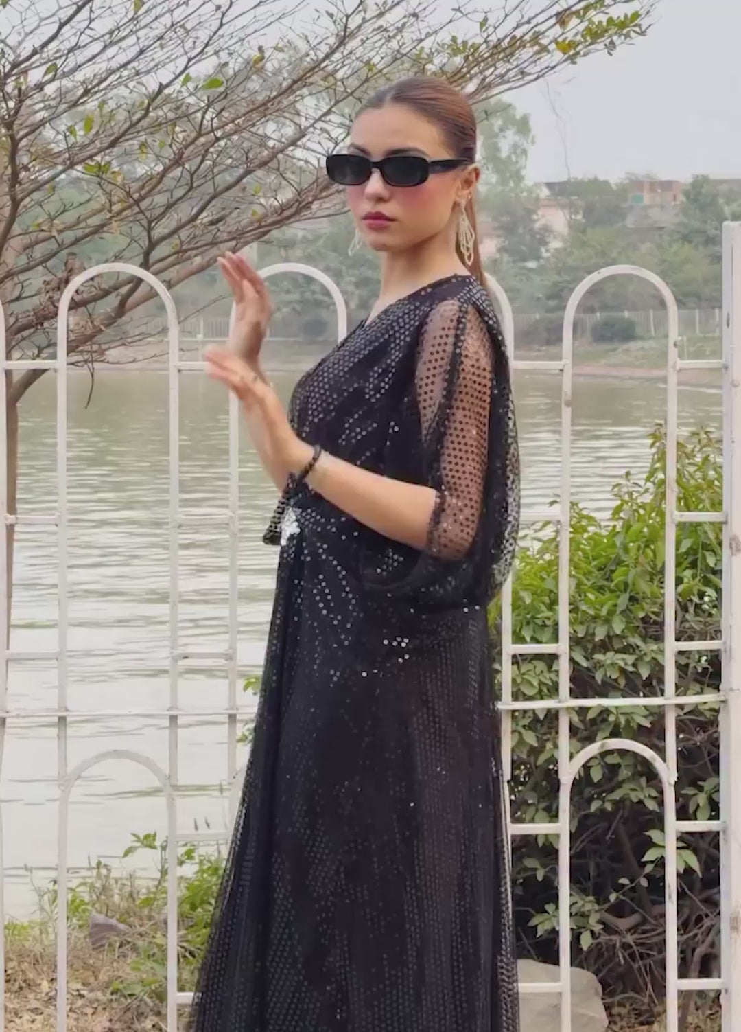 Mataish Women RTW Embossed Net 1 Piece Suit Hot Midnight Kaftan - Festive Collection