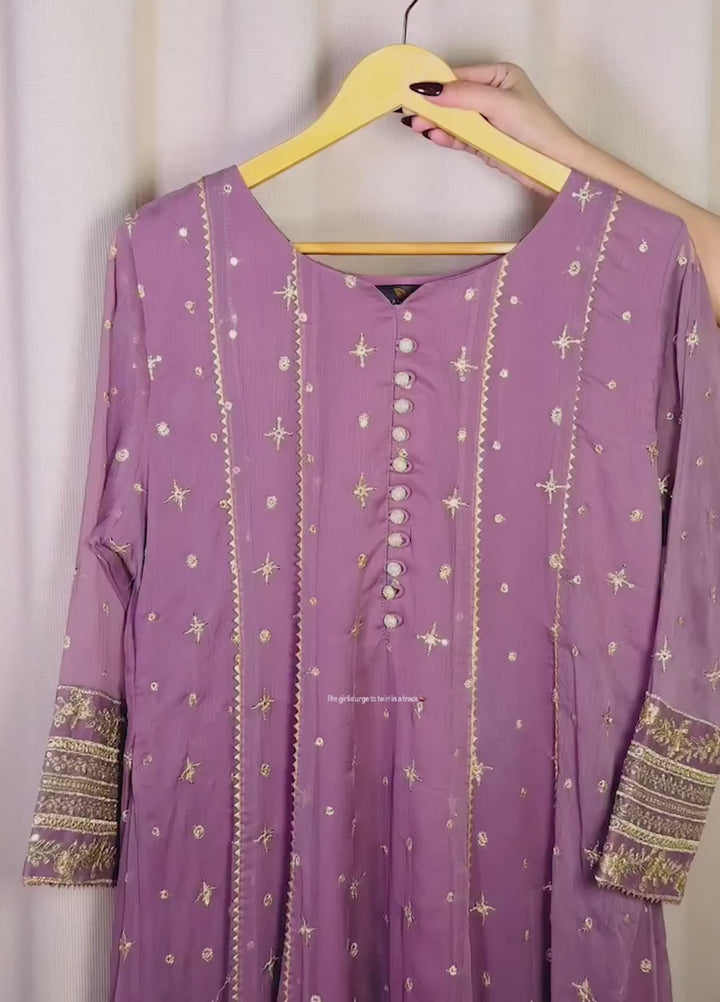 Abaan Zohan Women RTW Embroidered Chiffon 3 Piece Suit Aurora Mauve - Festive Collection