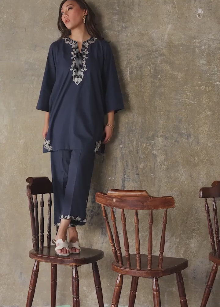 Neutral Edit by Sahar RTW Chikankari Cambric 2 Piece Suit Midnight Coil Casual Collection