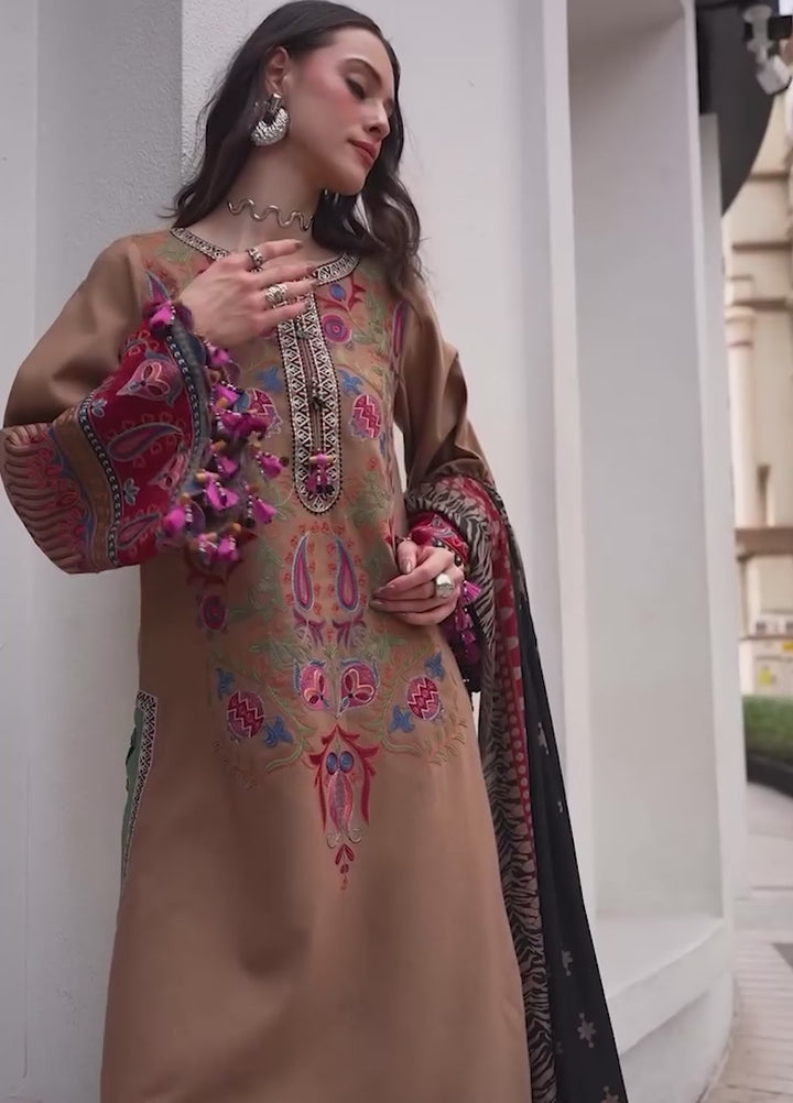 Poshima by Charizma Unstitched Embroidered Leather Peach 3 Piece Suit CHR26UPL PSW6-09 - Winter Collection