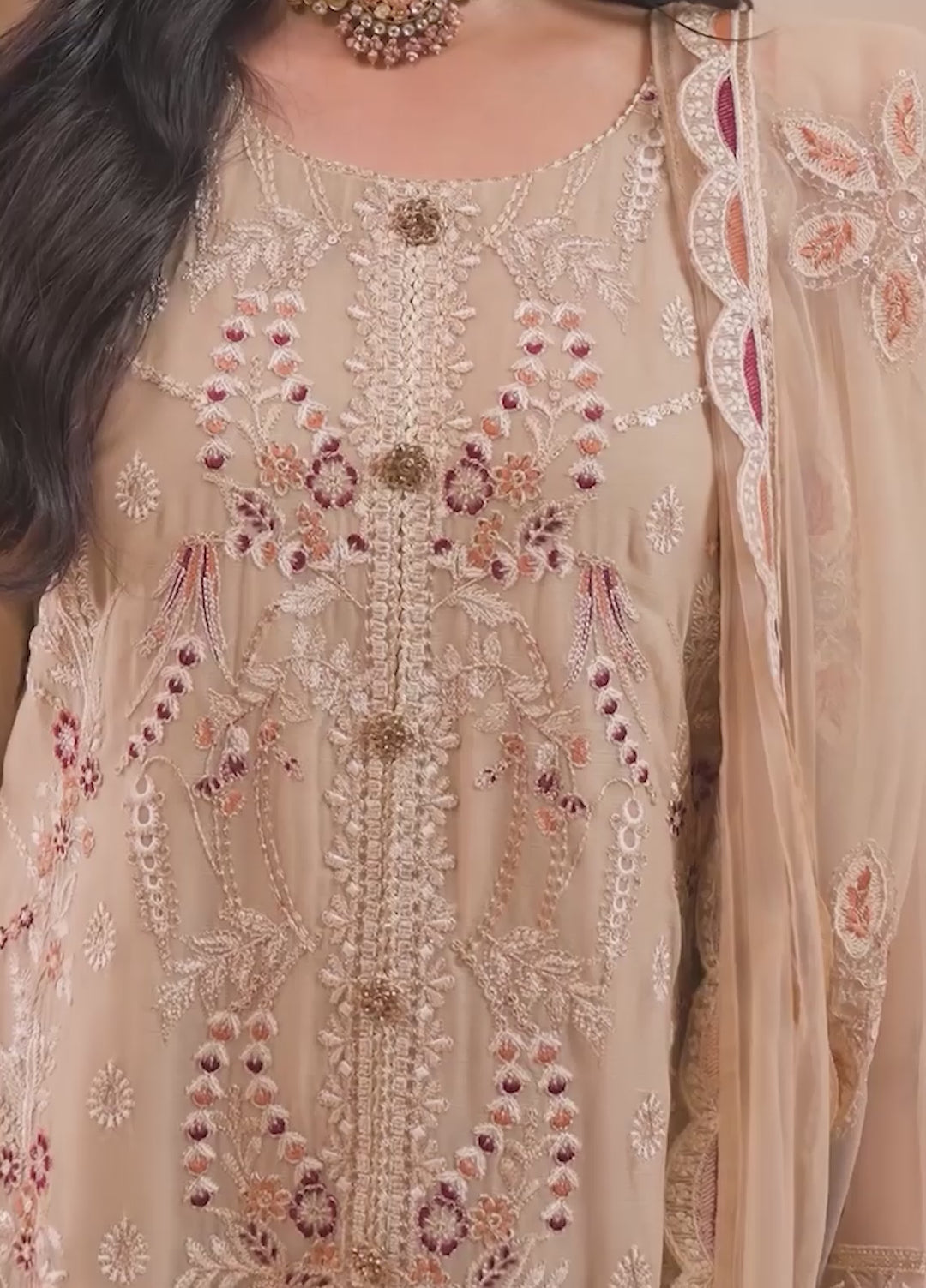 Era by Waresha Women Embroidered Chiffon 3 Piece Suit Desert Rose WFE-02 - Formals Collection