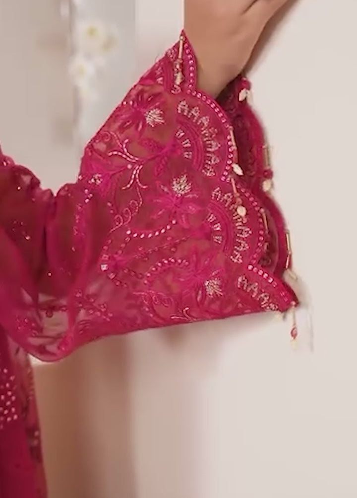 Lavish Premium Unstitched Embroidered Chiffon 3 Piece Suit Crimson - Wedding Collection