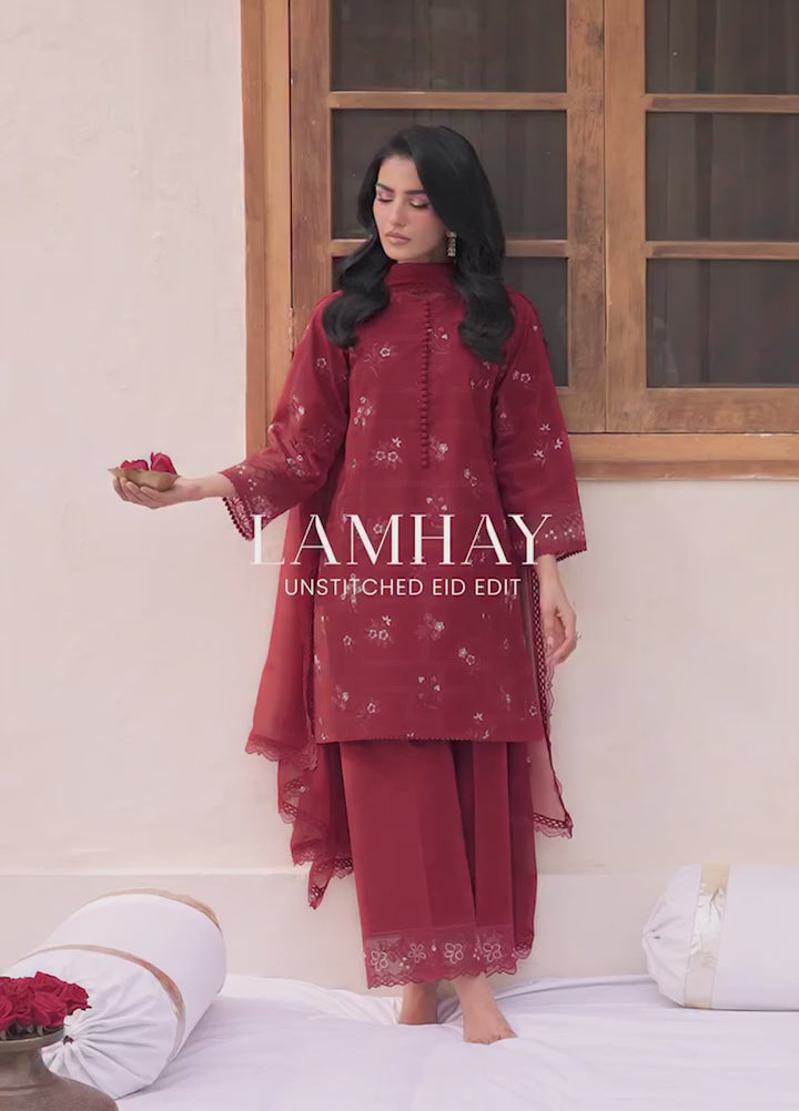 Lamhay by Seran Unstitched Embroidered Lawn 3 Piece Suit SN26ULL D4-Leeha - Eid Collection