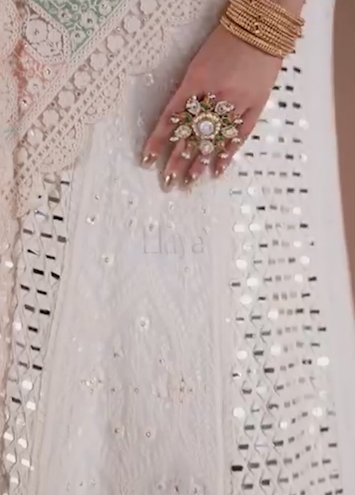 Elaya by House of Nyyra Unstitched 3 Piece Hand work White thread - Wedding Collection