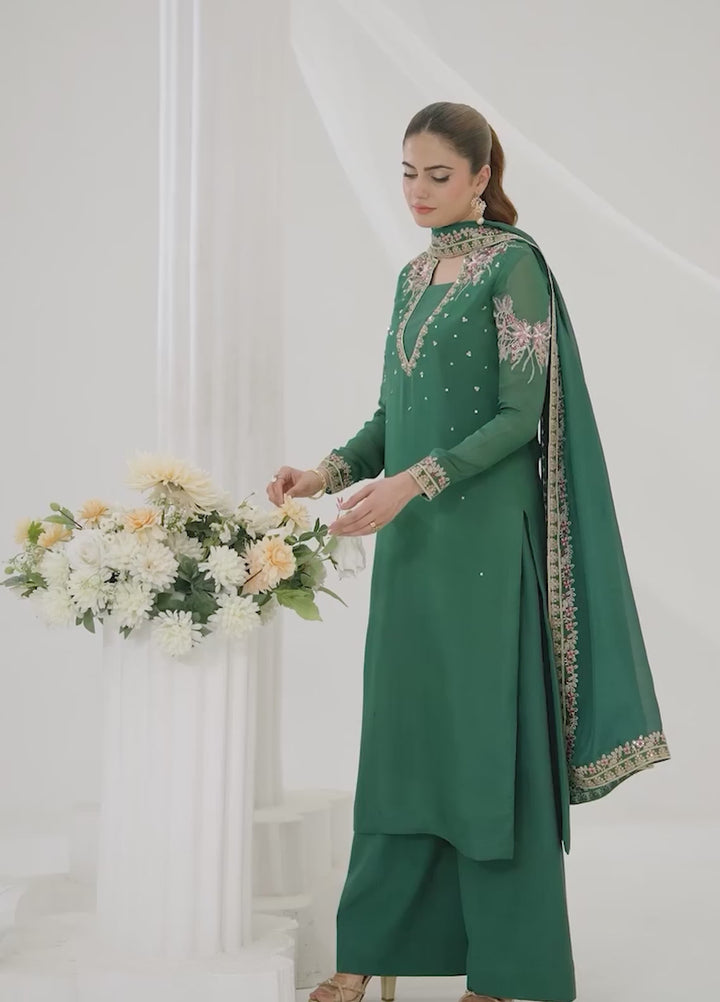 Silk Ivy by Jamnii Pret Embroidered Silk 3 Piece Suit Emerald