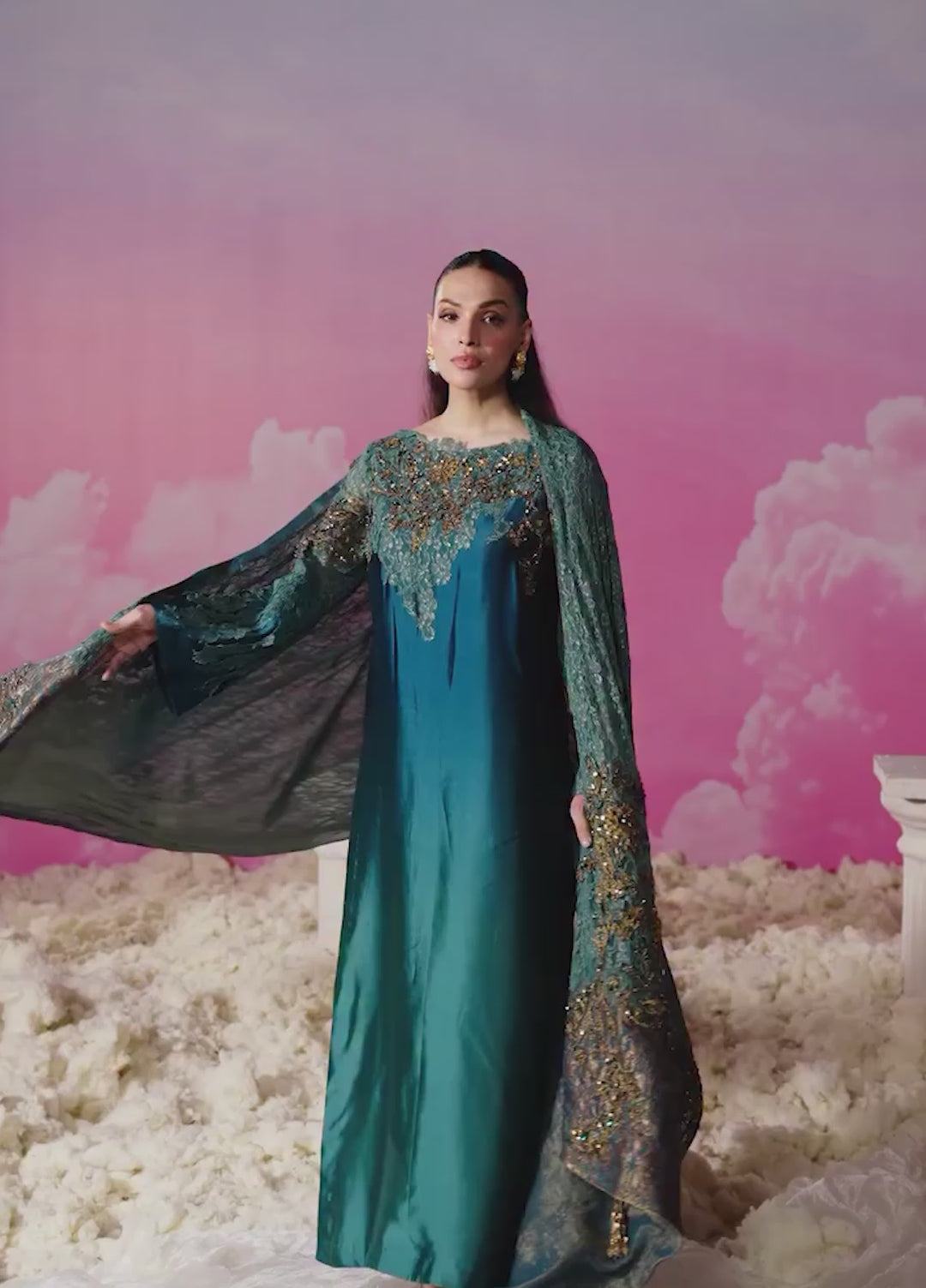 Mount Olypus by Musferah Saad Pret Embroidered Tissue Silk 2 Piece Emerald Oracle - Festive Collection
