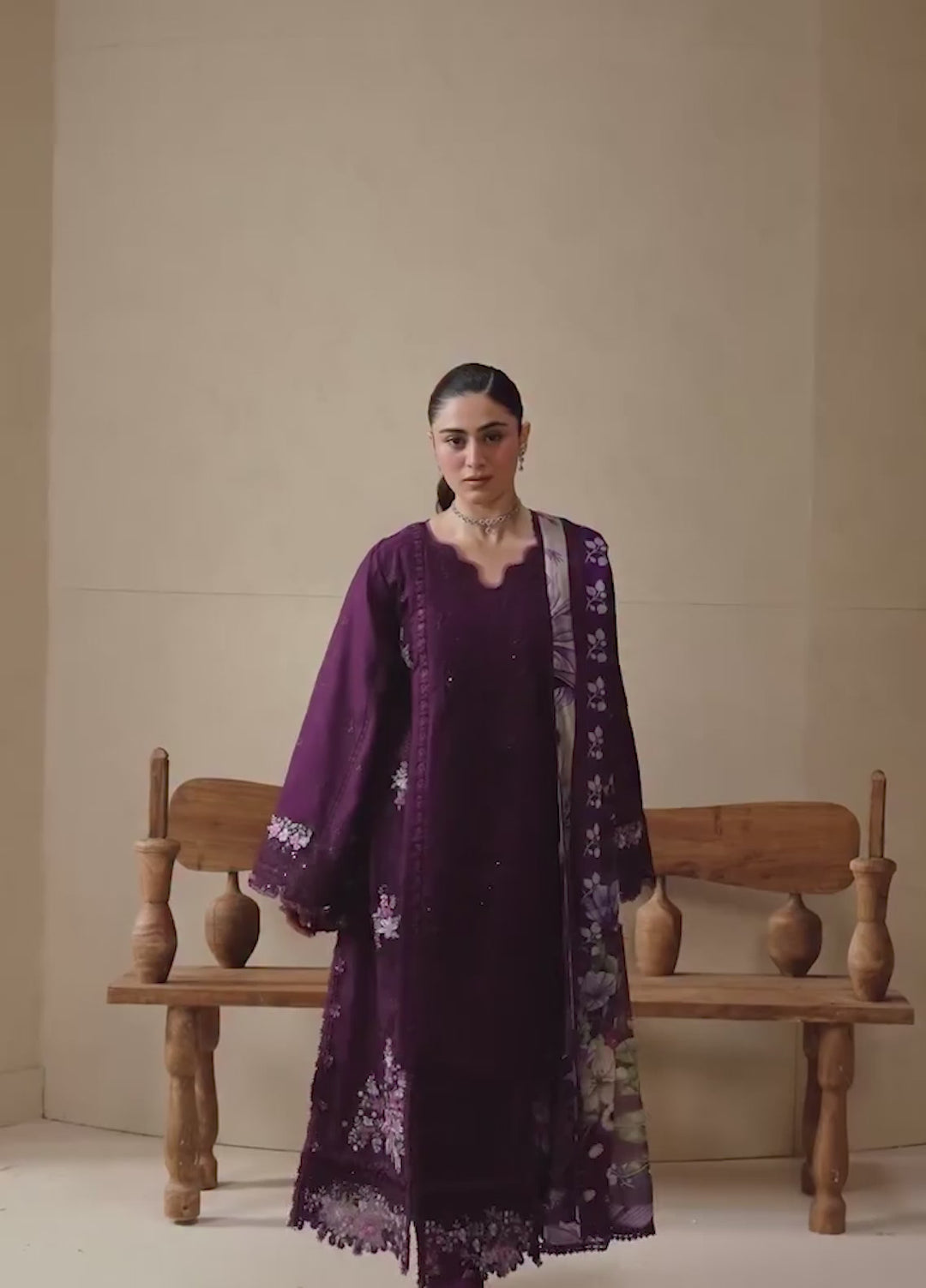 E-Craft by Elaf Unstitched Embroidered Lawn 3 Piece Suit EHC-2B Cassis - Casual Collection