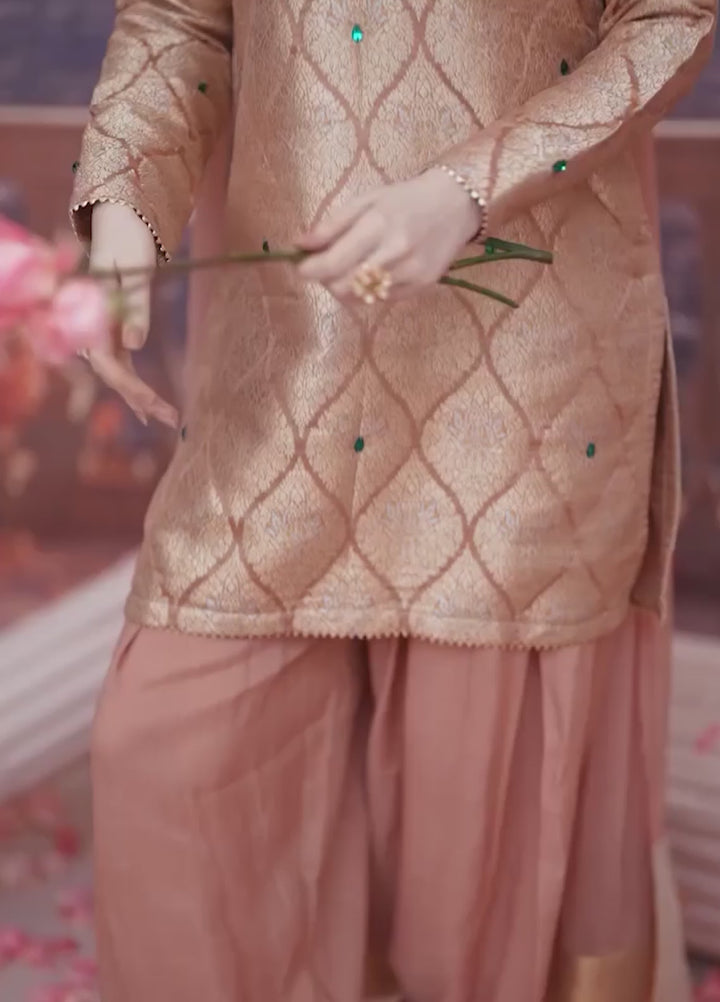 Golden Hour by Ripret RTW Embroidered Cotton Silk 3 Piece Suit Blush Rose RP-2601-F07 - Festive Collection