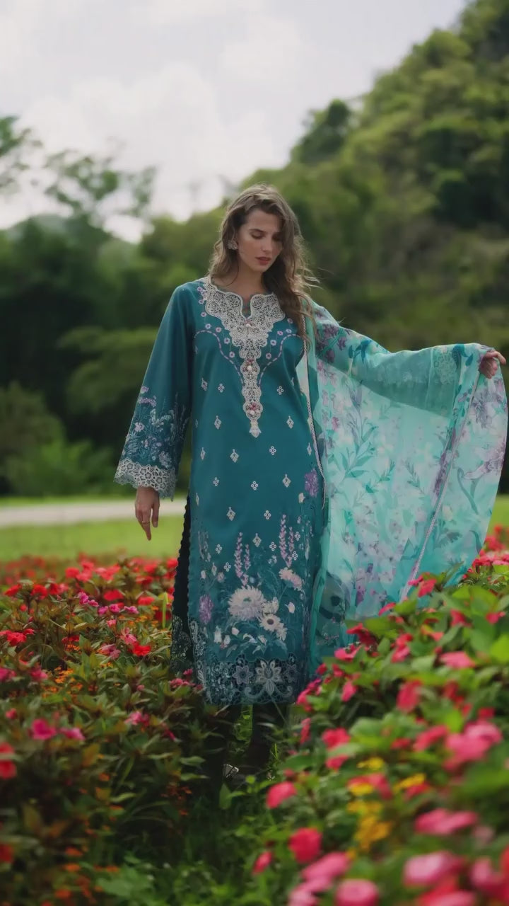 The Secret Garden by Mushq Hemline Unstitched Lawn 3 Piece Suit MU26USG D-15B Emerald Fern - Summer Collection