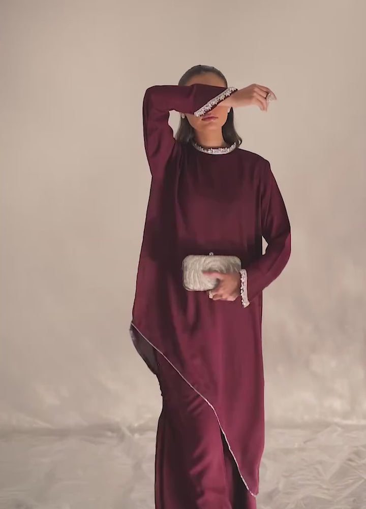 Serendipity by Ombrella Women RTW Solids Georgette 2 Piece Suit Plum Selene - Casual Collection