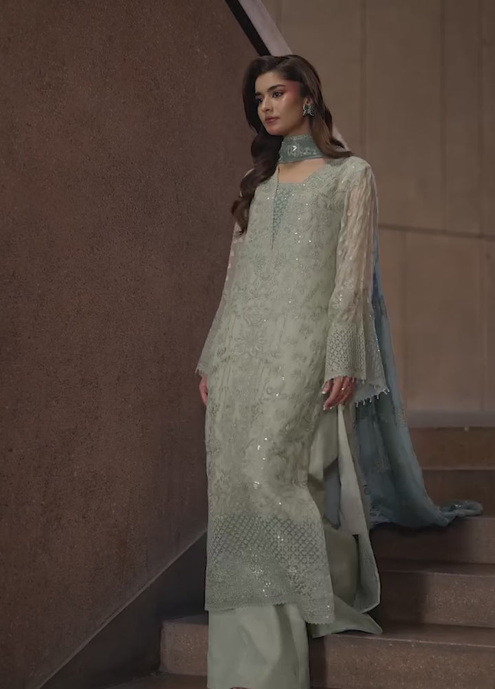 Lazawal by Lavish Premium Unstitched Embroidered Chiffon 3 Piece Suit LVP26UCL Pistachio Pearl - Festive Collection