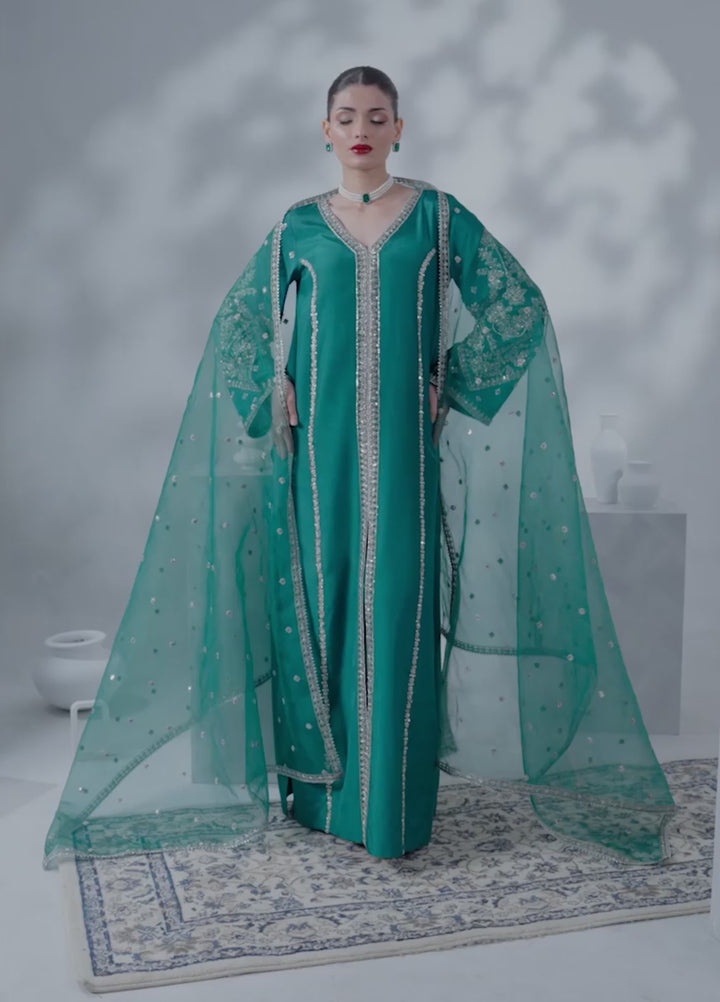 Soiree by Enzo Women RTW Hand work Silk 3 Piece Suit EMERALD WHISPER Festive Collection