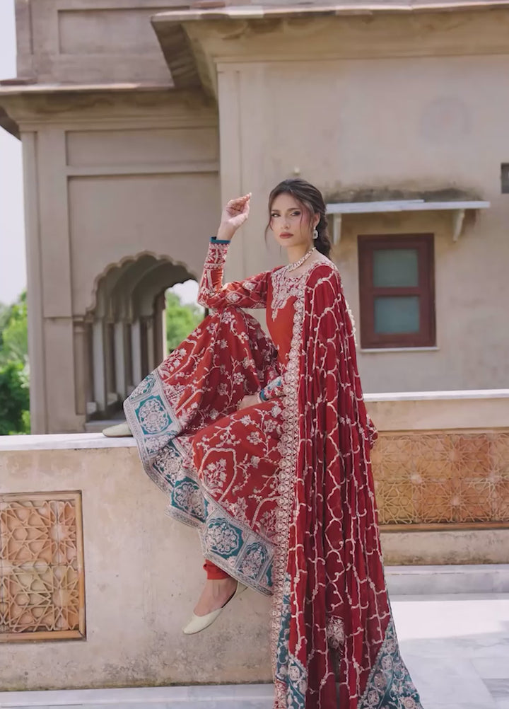 Rusukh by Sahane Unstitched Embroidered Raw Silk 3 Piece Suit RENISA Festive Collection