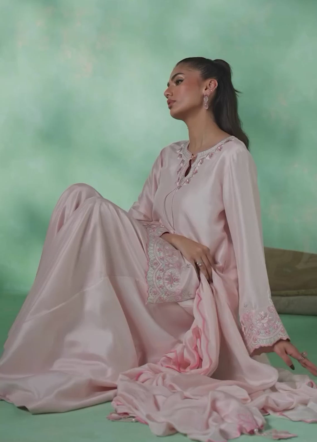Mehr From Nizka By Nida Rehan RTW Embroidered Butter Silk 3 Piece Suit Ayna - Festive Collection
