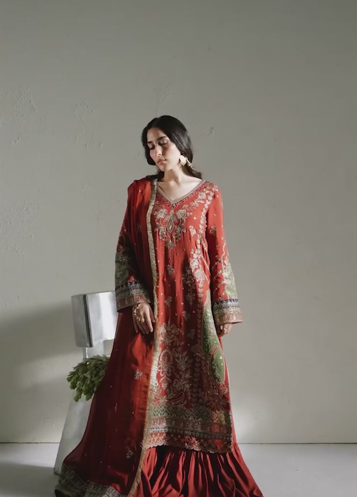 Vera Unstitched Embroidered Raw Silk 3 Piece Suit VR26URF Zar Rust - Festive Collection