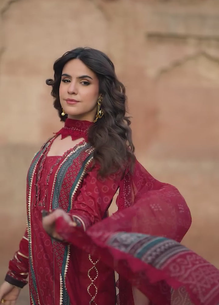Angan by Kahf Unstitched Printed Lawn 3 Piece Suit KHF26ULA SURKH NOOR KPS-1A - Festive Collection