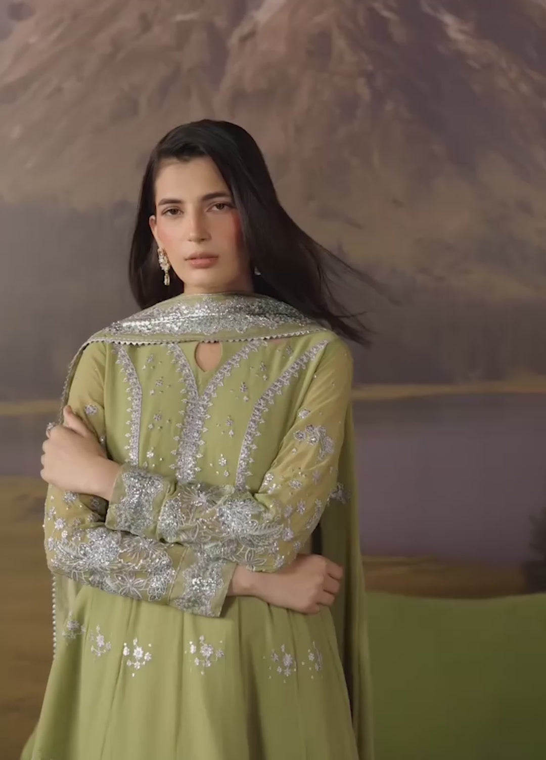 Divani by Daria Unstitched Embroidered Chiffon 4 Piece Suit DN26UD DA-119 2-GREEN - Festive Collection