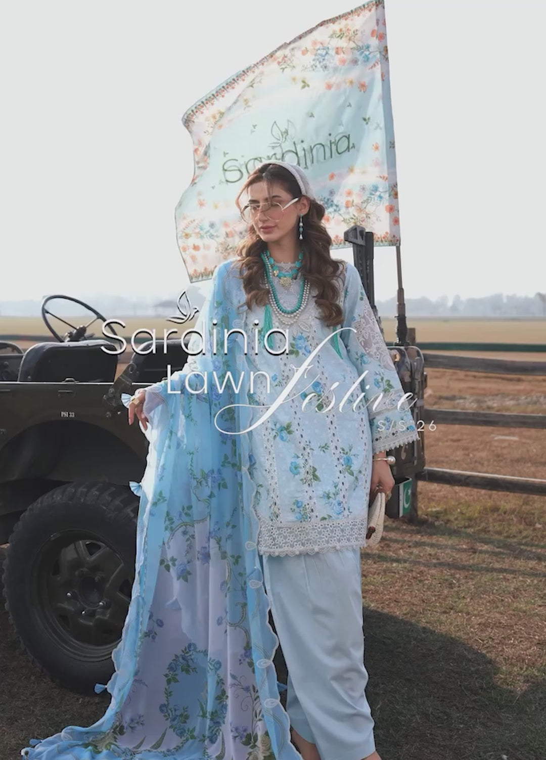 Sardinia Unstitched Embroidered Lawn 3 Piece Suit SRD26ULF D-2 SKY BELLS - Festive Collection
