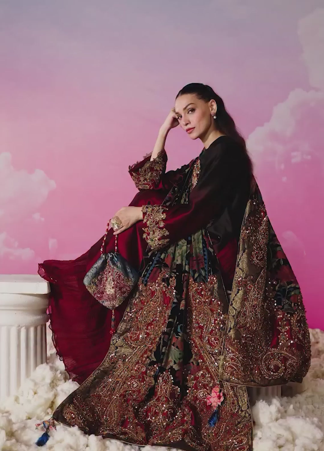 Mount Olypus by Musferah Saad Pret Embroidered Velvet 2 Piece Eternal Garnet - Festive Collection