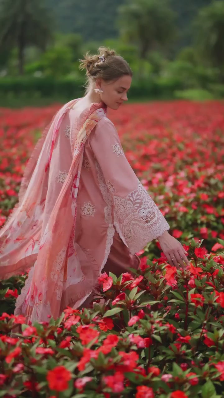 The Secret Garden by Mushq Hemline Unstitched Lawn 3 Piece Suit MU26USG D-16A Peach Blossom - Summer Collection