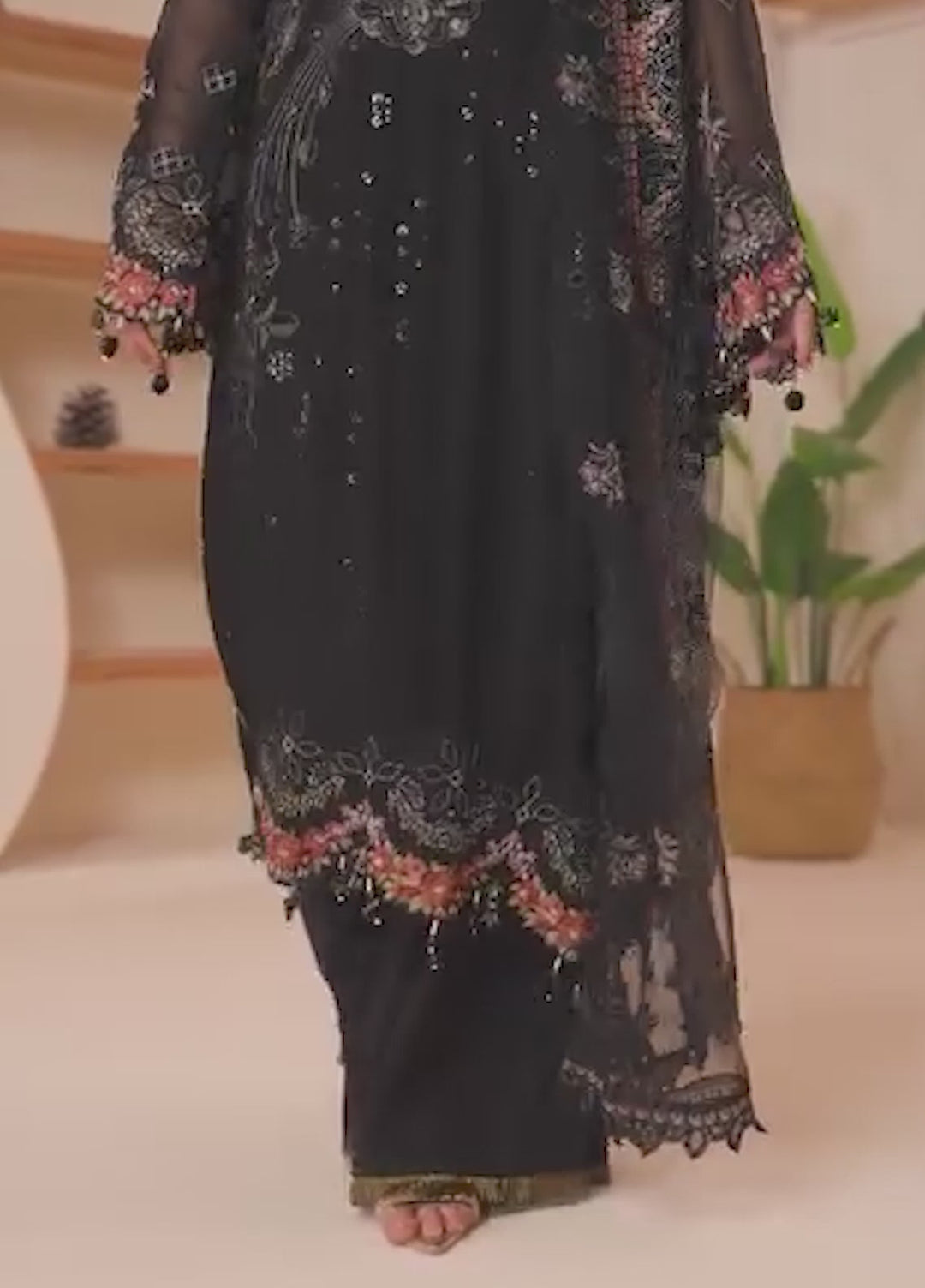 Era by Waresha Women Embroidered Chiffon 3 Piece Suit Obsidian Bloom WFE-05 - Formals Collection