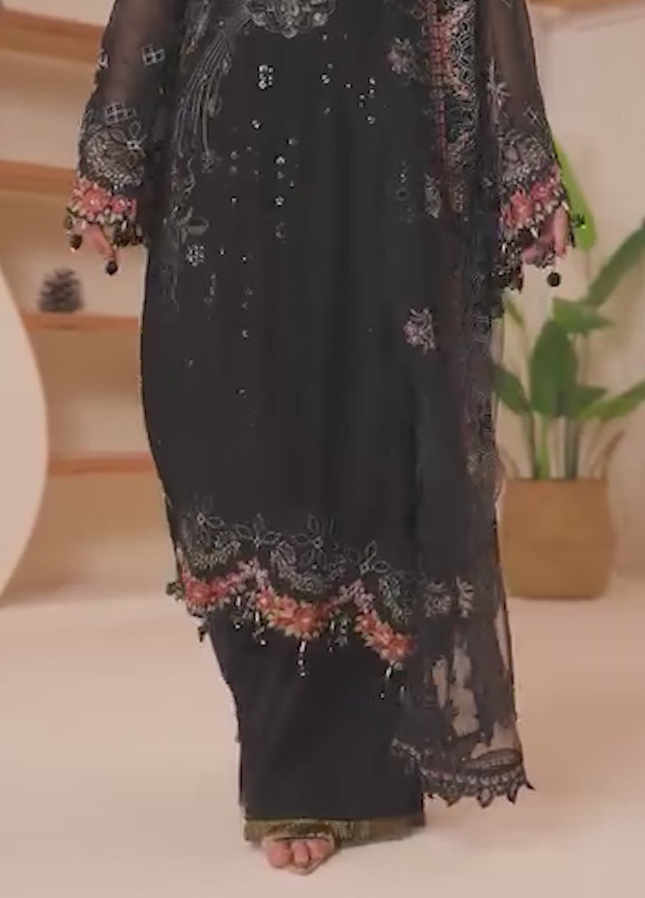 Era by Waresha Women Embroidered Chiffon 3 Piece Suit Obsidian Bloom WFE-05 - Formals Collection