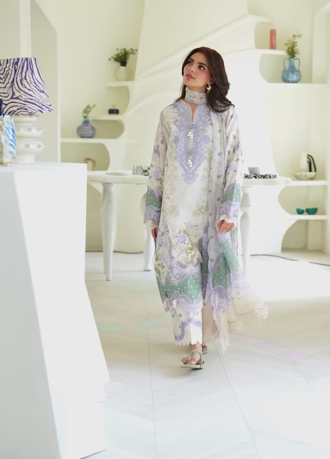 Petals in Print by Roheenaz Unstitched Printed Lawn 3 Piece Suit RN26UPP White Camellia RUNSS260908 - Summer Collection