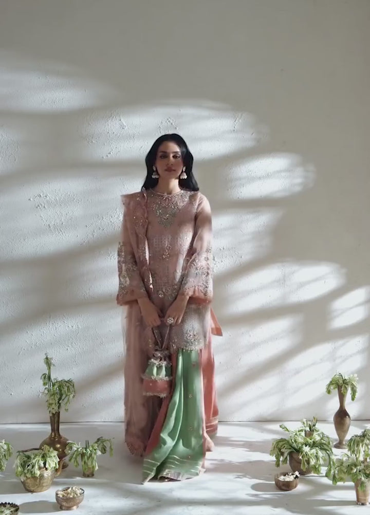 Vera Unstitched Embroidered Organza 3 Piece Suit VR26UWF Blush Pink - Wedding Collection