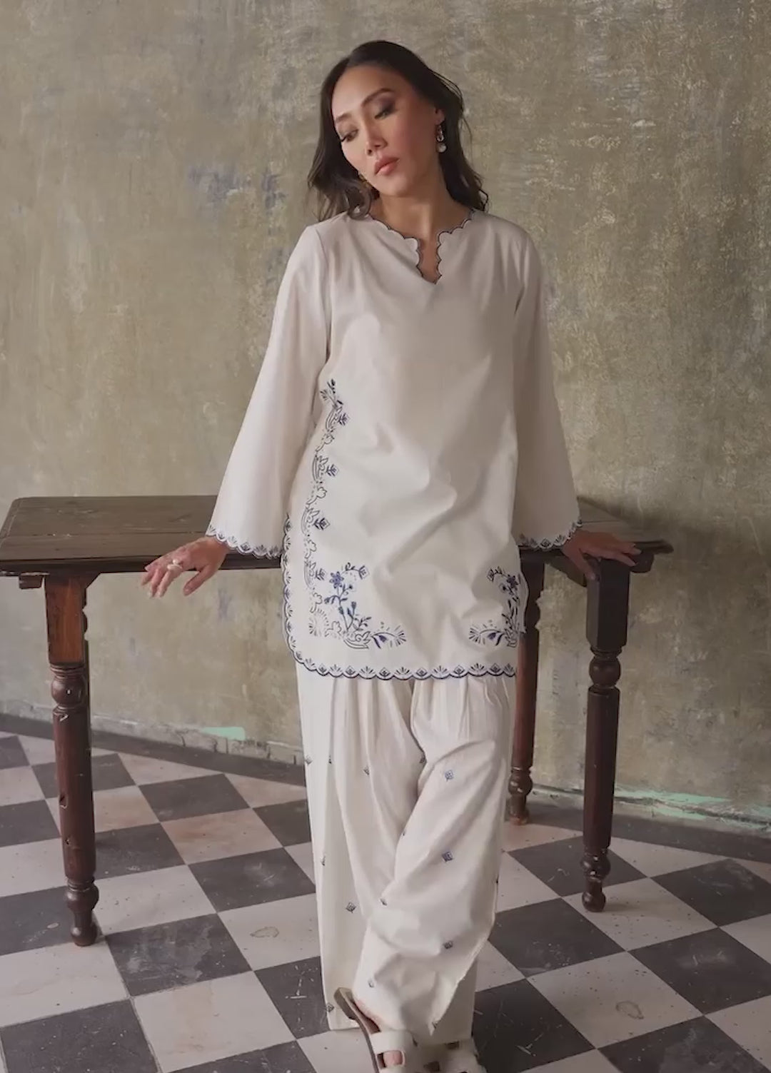 Neutral Edit by Sahar RTW Embroidered Cambric 2 Piece Suit Cloud Whisper Casual Collection