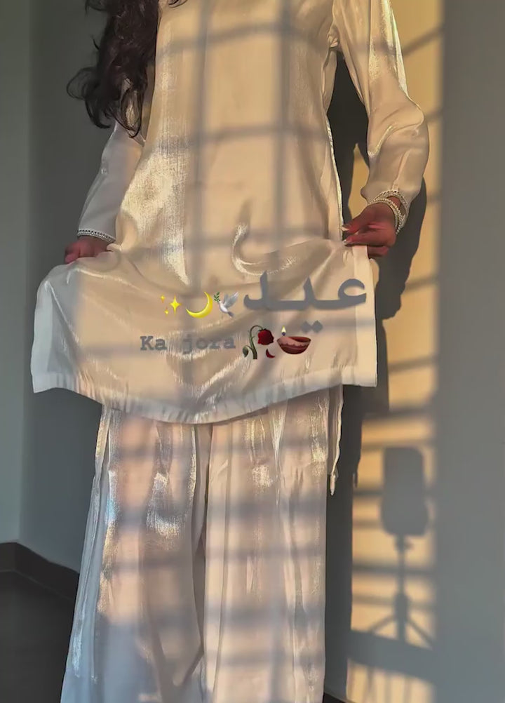 Mataish Women RTW Embroidered Raw Silk 3 Piece Suit White Farshi Shalwar - Festive Collection