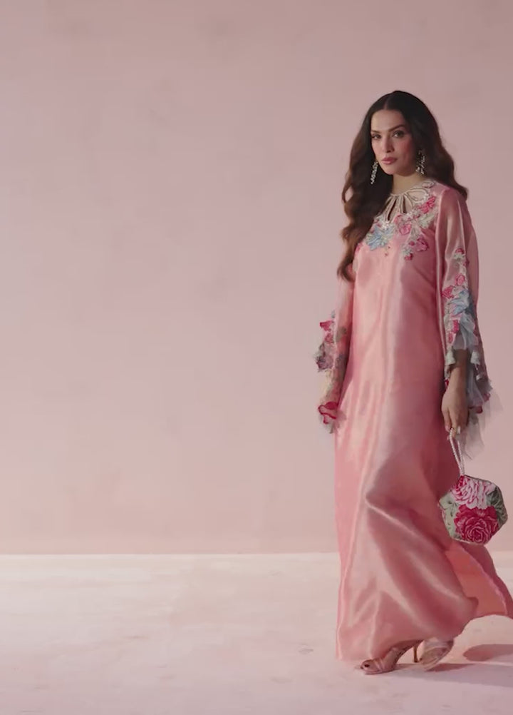 Eterna by Musferah Saad Pret Embroidered Tissue Kaftan Moonlit Blush - Festive Collection