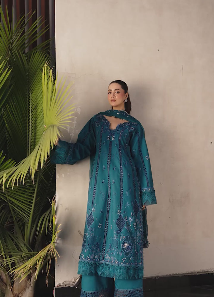 Aylin Unstitched Embroidered Luxury Lawn 3 Piece Suit AYL26UL D8 Teal Lotus - Summer Collection